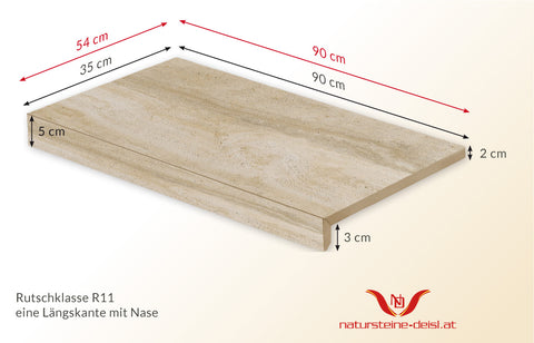 FEINSTEIN STEINOPTIK TRAVERTIN BEIGE VEIN CUT EXKLUSIV mit WINKEL POOL-BECKENRAND-STEIN