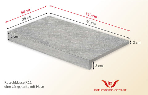 FEINSTEIN STEINOPTIK QUARZIT GRAU mit WINKEL POOL-BECKENRAND-STEIN