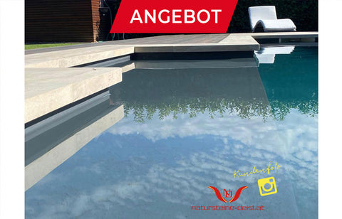 FEINSTEIN STEINOPTIK TRAVERTIN BEIGE VEIN CUT EXKLUSIV mit WINKEL POOL-BECKENRAND-STEIN