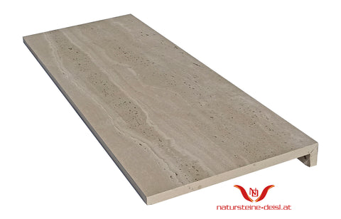 FEINSTEIN STEINOPTIK TRAVERTIN BEIGE VEIN CUT EXKLUSIV mit WINKEL POOL-BECKENRAND-STEIN