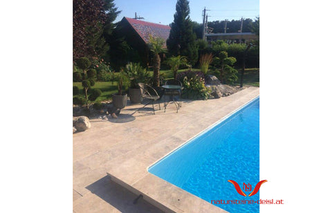 TRAVERTIN BEIGE-SILVER PREMIUM POOL-BECKENRAND-STEIN