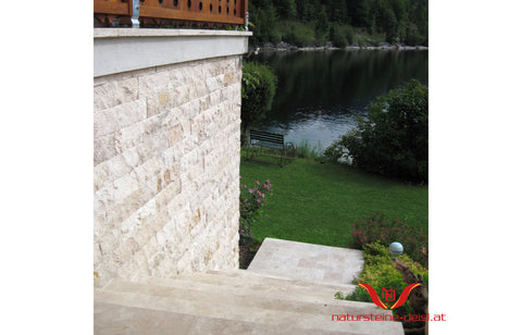 TRAVERTIN BEIGE "TUMBLED" VERBLENDER-RIEMCHEN ( Höhe 10 cm )
