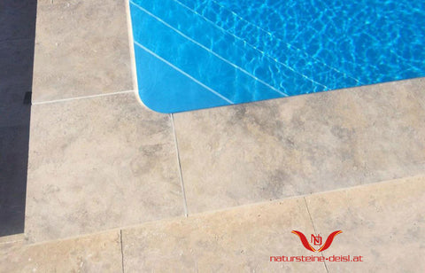 TRAVERTIN BEIGE-SILVER PREMIUM POOL-BECKENRAND-STEIN