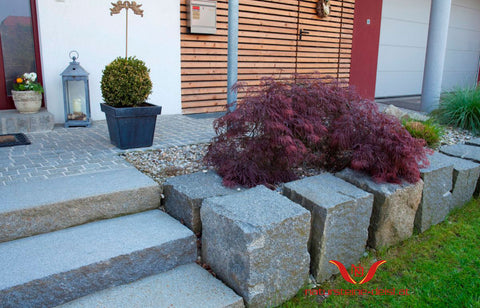 HARTBERGER GRANIT GRAU / GELB BLOCKSTUFE bruchrau und sandgestrahlt - Granit aus Österreich