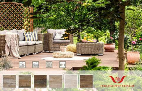 TERRASSENPLATTE IN HOLZOPTIK - 6 unterschiedliche Farben im Format 80 / 40 / 2 cm