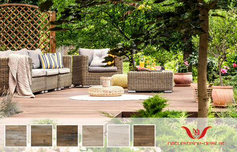 TERRASSENPLATTE IN HOLZOPTIK - 6 unterschiedliche Farben im Format 80 / 40 / 2 cm