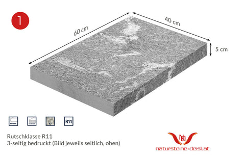 FEINSTEINZEUG STUFENPLATTE 60x40x5 cm und 40x20x5cm in 6 ansprechenden DESIGNS