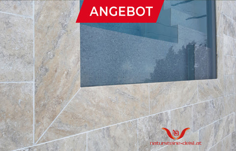 TRAVERTIN BEIGE-SILVER PREMIUM POOL-BECKENRAND-STEIN