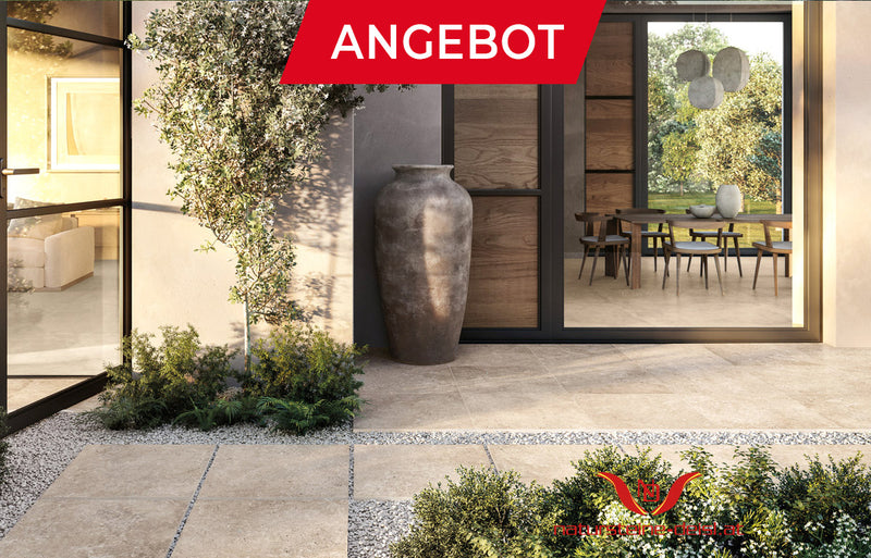 Feinsteinzeug Travertin Beige Vanilla Terrassenplatten