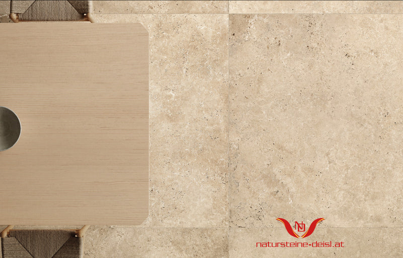 Feinsteinzeug Travertin Beige Vanilla Terrassenplatten