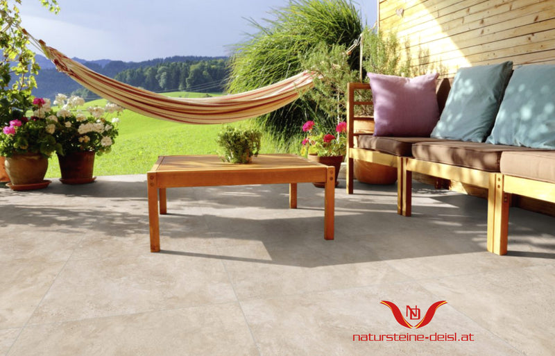 Feinsteinzeug Travertin Classic Light Ivory Terrassenplatten