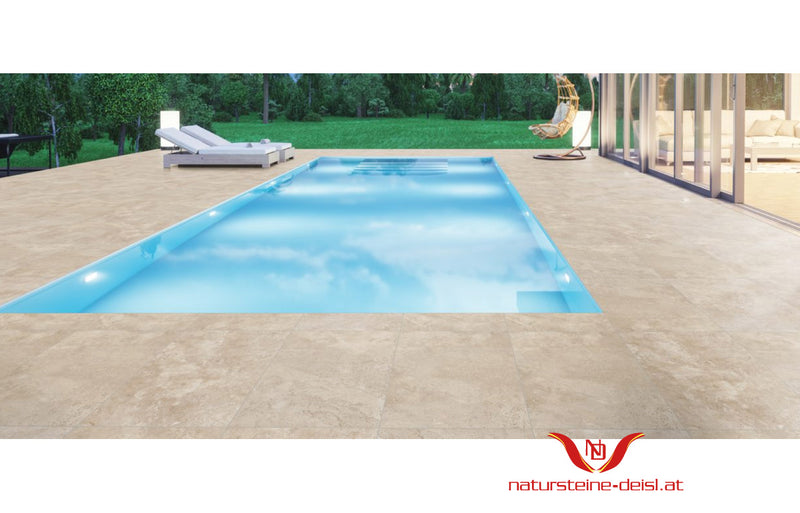Feinsteinzeug Travertin Classic Light Ivory Terrassenplatten