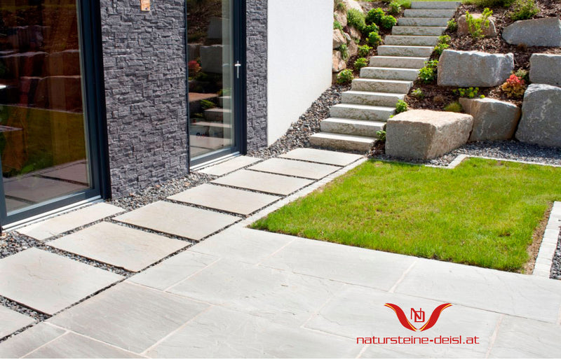 Feinsteinzeug Sandstein Kandla Grey Terrassenplatten