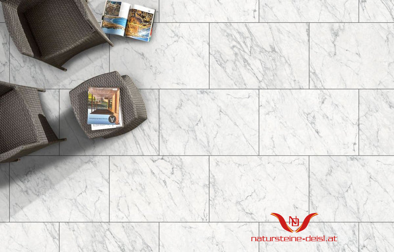 Feinsteinzeug Marmor Carrara Terrassenplatten