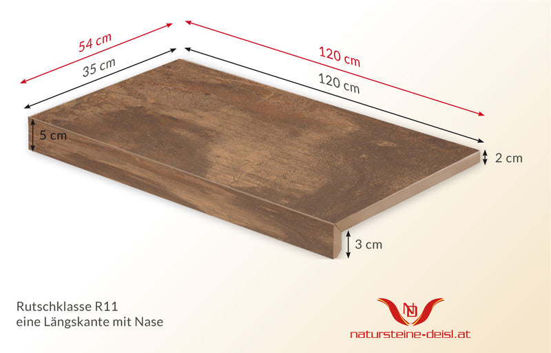 Feinsteinzeug Stahloptik Corten Poolumrandung