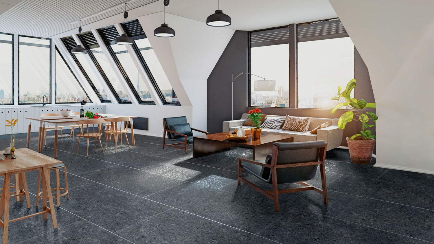 Moderne Raumwirkung mit großformatigem Granit
