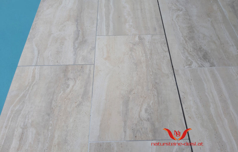 Feinsteinzeug Travertin Beige Vein Cut Terrassenplatten