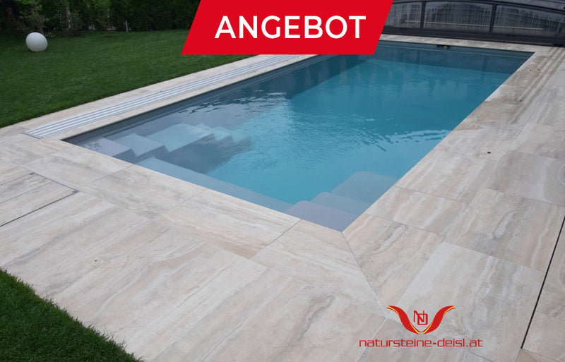 Feinsteinzeug Travertin Beige Vein Cut Terrassenplatten