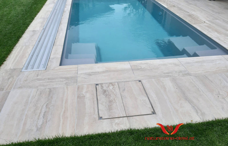 Feinsteinzeug Travertin Beige Vein Cut Terrassenplatten