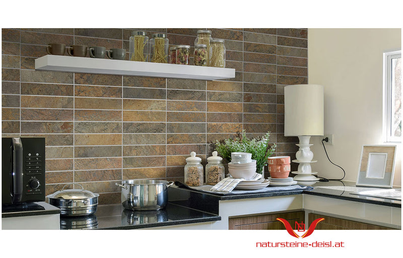 Feinsteinzeug Schiefer Multicolor Verblender-Riemchen